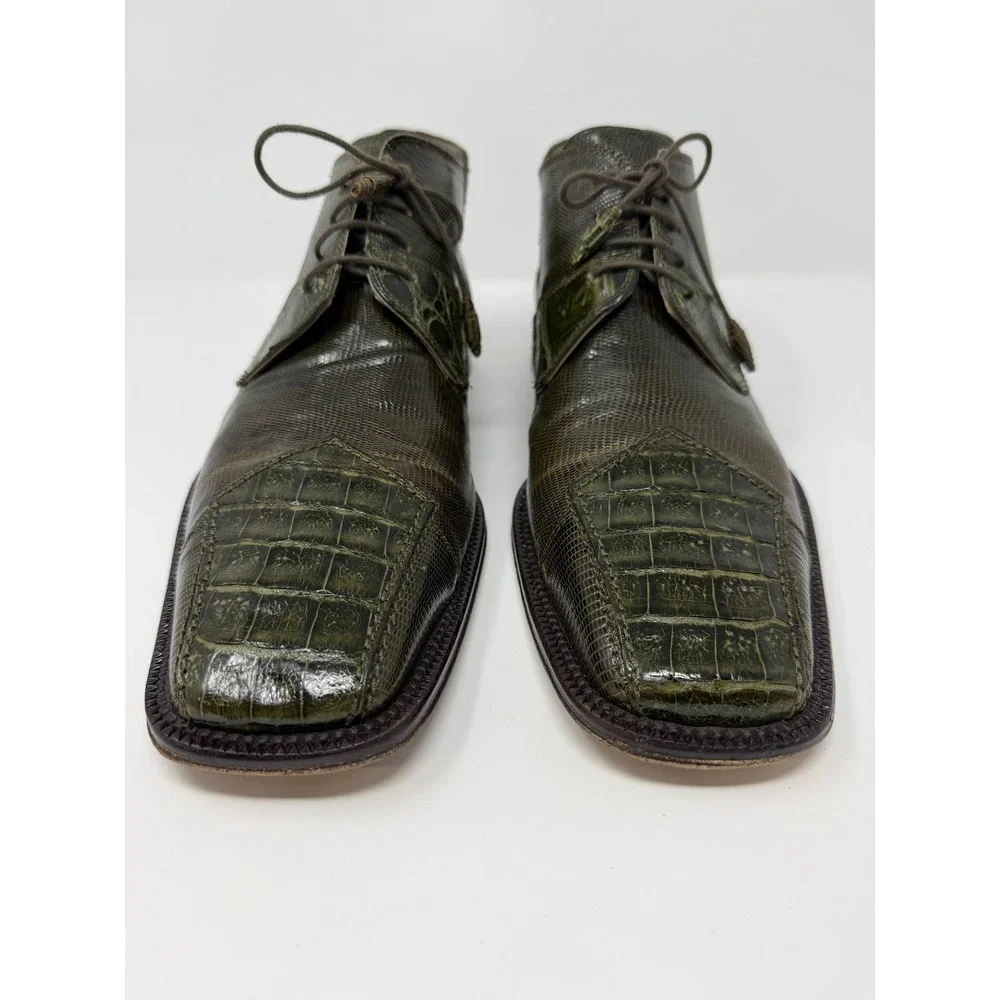 David Eden Rathbun Mens Olive Green Lizard Crocodile Exotic Skin Boots 10.5